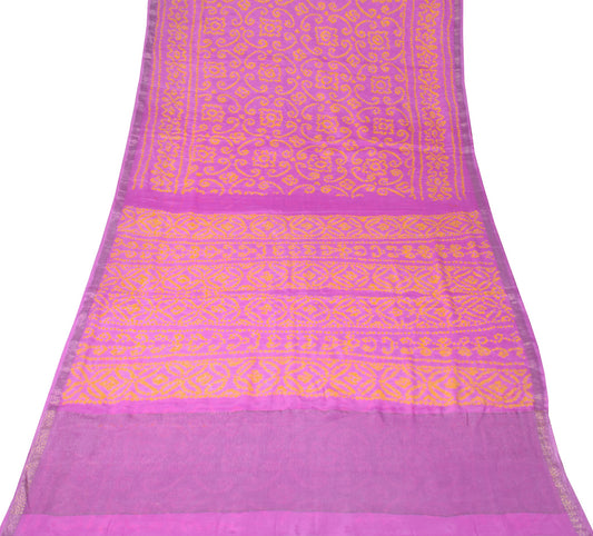 Sushila Vintage Purple Saree Pure Chiffon Bandhani Printed Geometric Sari Fabric