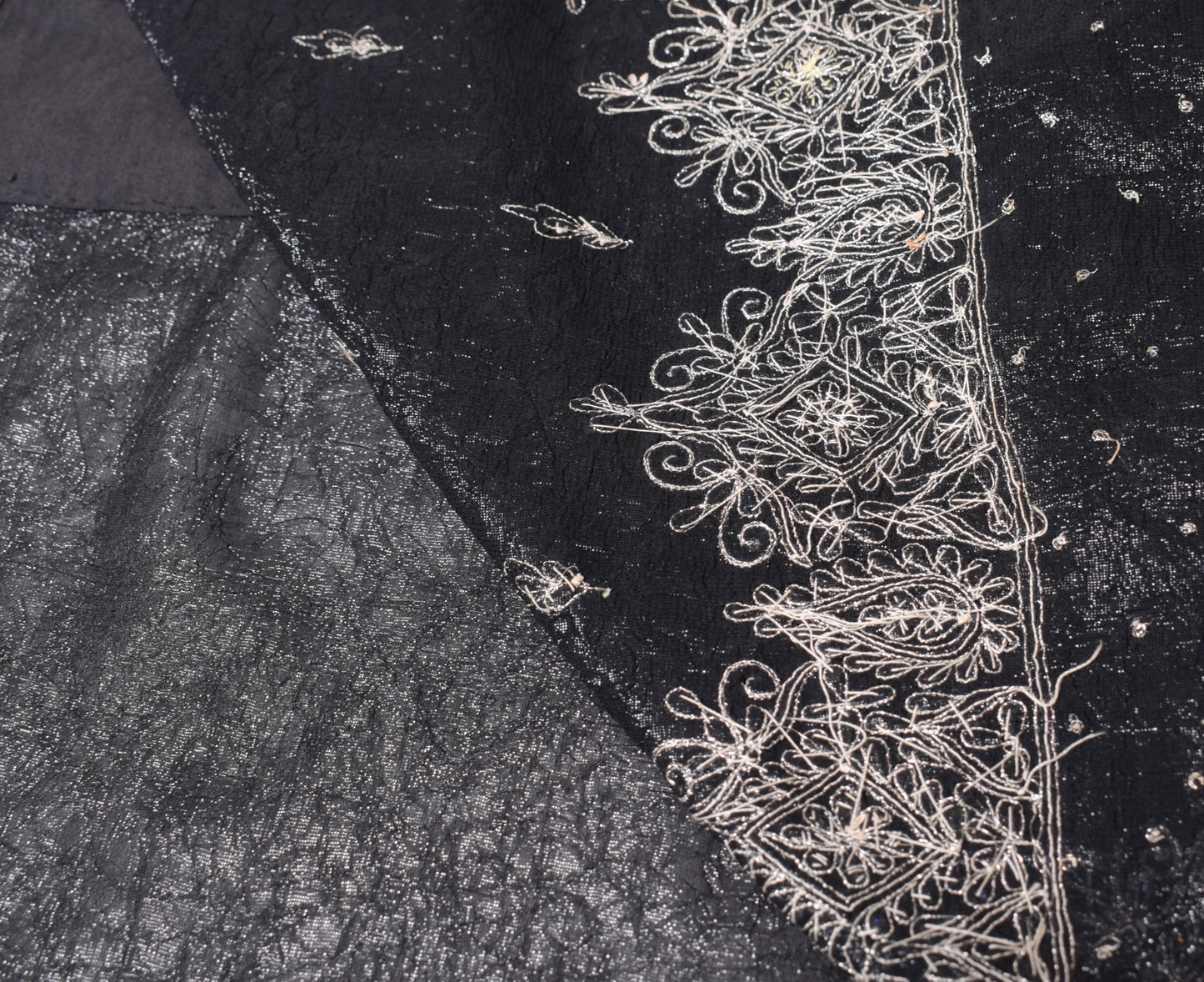 Sushila Vintage Black Cocktail Saree Hand Beaded Zardozi Shimmer 6Yd Sari Fabric