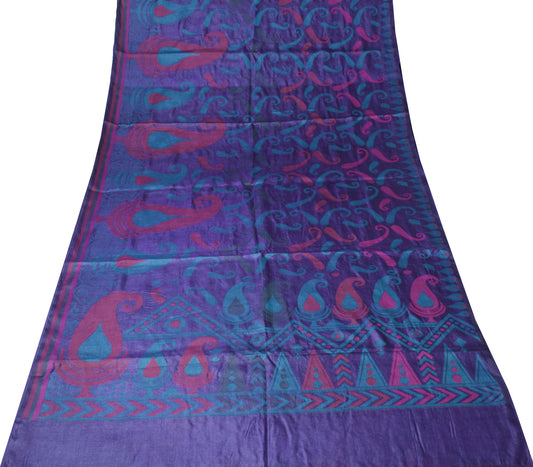 Sushila Vintage Pure Tussar Silk Saree Purple Paisley Woven Soft 5Yd Sari Fabric