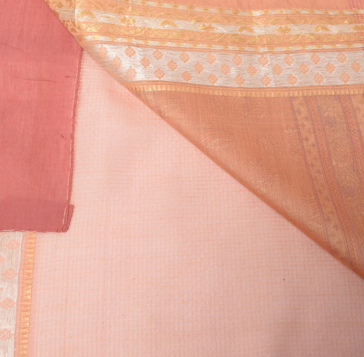 Sushila Vintage Peach Saree Pure Silk Stripes Woven Zari Border Sari CraftFabric