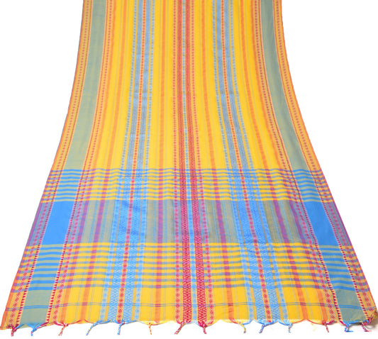 Sushila Vintage Cotton Handloom Saree Multi-Color Checks Handwoven Sari Fabric