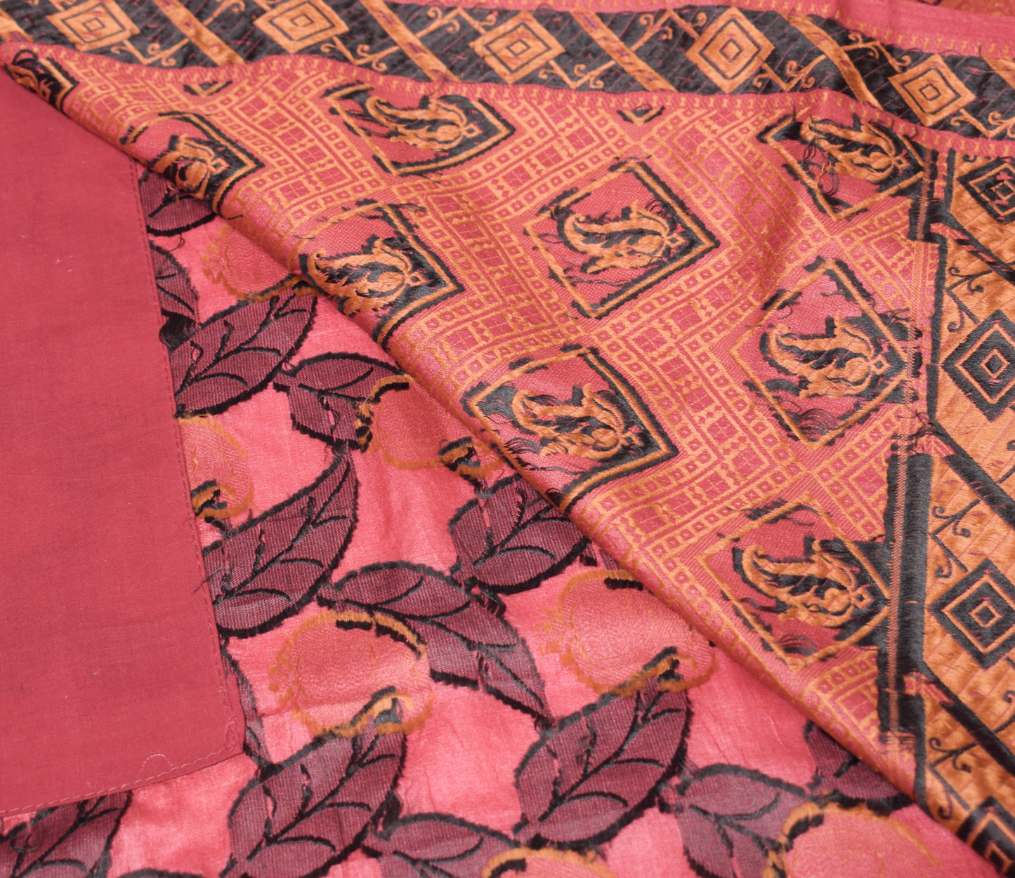 Sushila Vintage Paisley Woven Saree Pure Tussar Silk Maroon Soft 5YD Sari Fabric