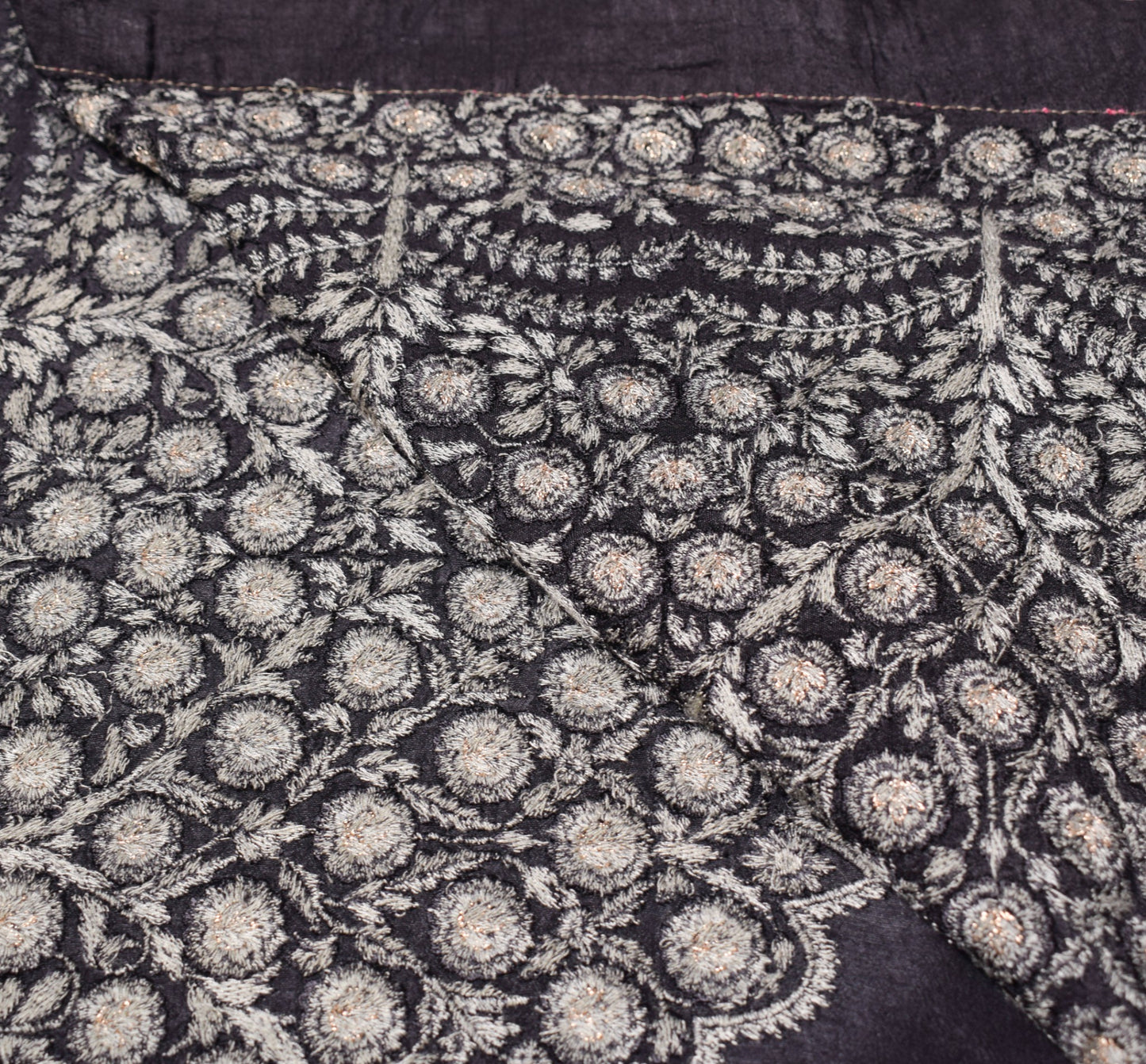 Sushila Vintage Black Embroidered Saree Contrast Border Pure Cotton HEAVY Sari