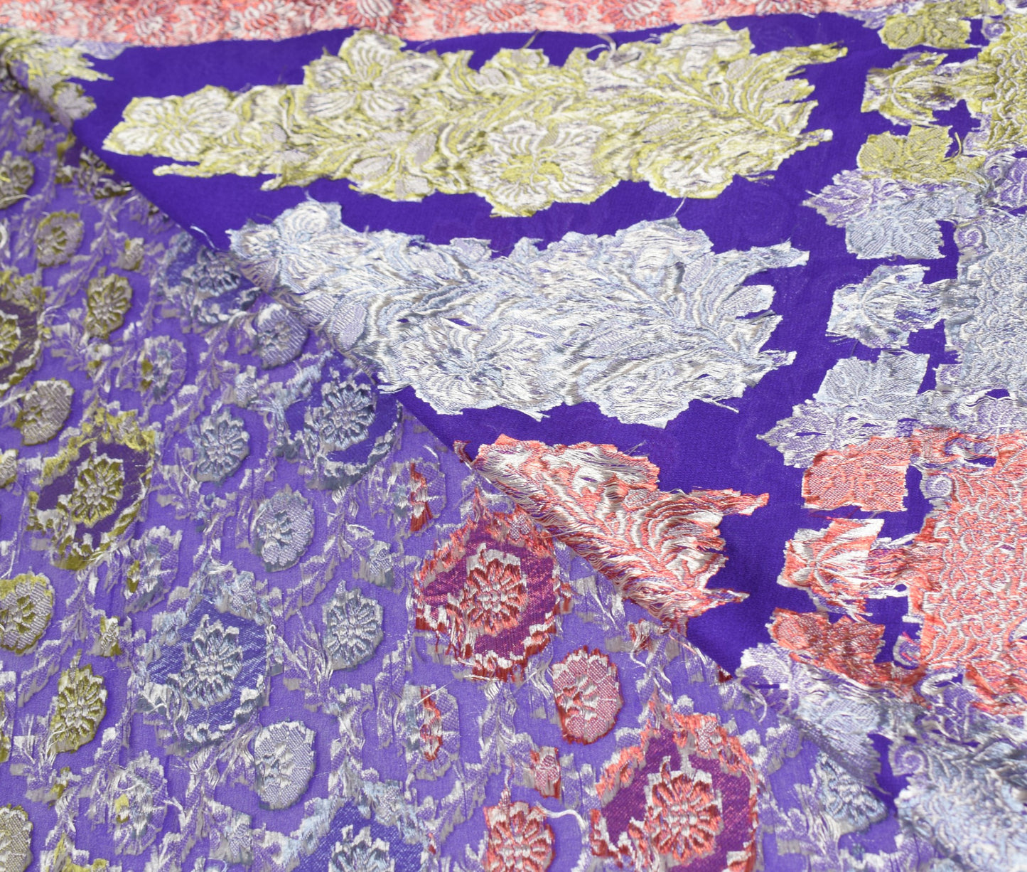 Sushila Vintage Pure Banarasi Chiffon Saree HEAVY Purple Handloom Sari Fabric