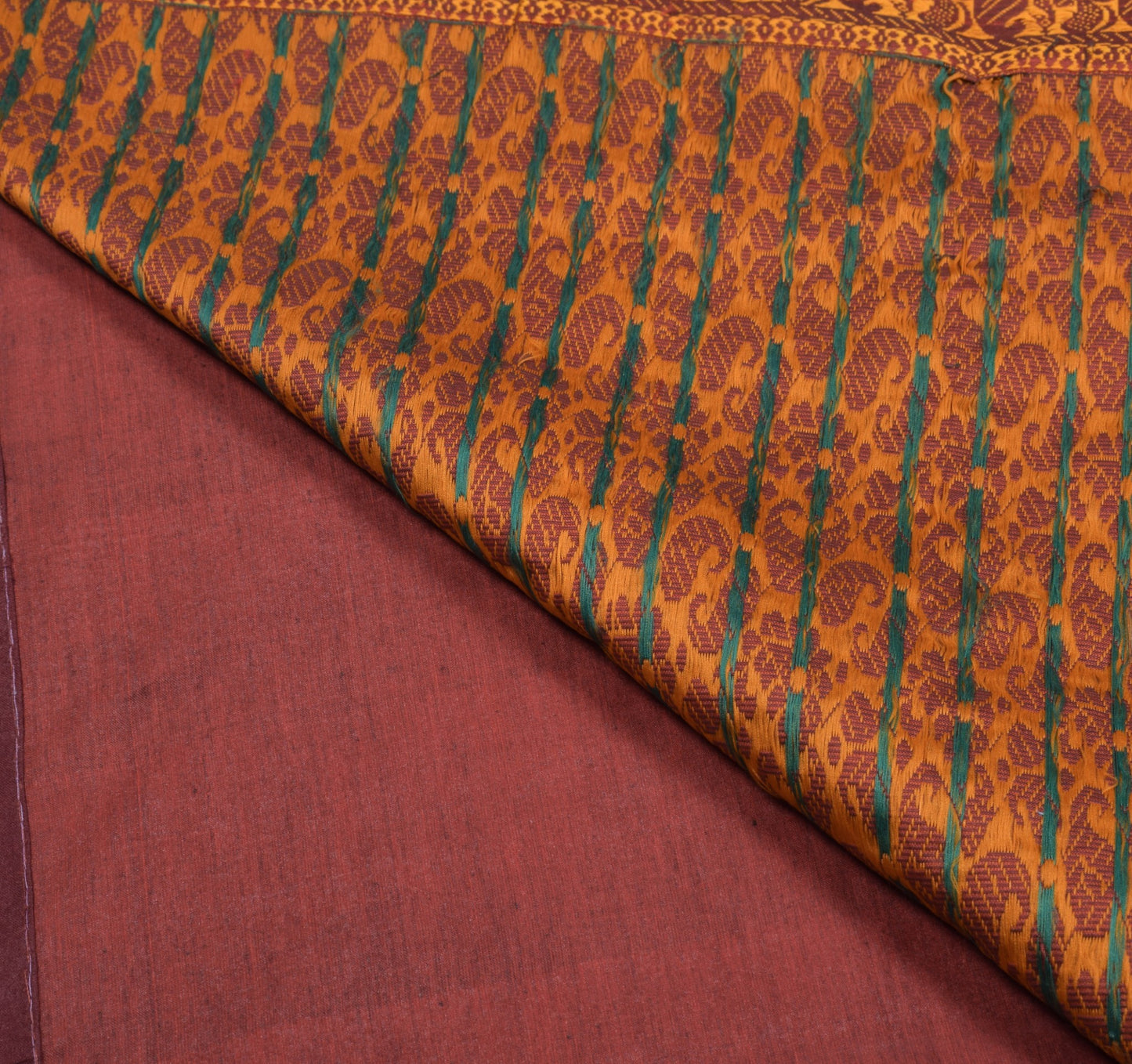 Sushila Vintage Chettinad Maroon Saree Handloom Cotton Peacock 6 YD Sari Fabric