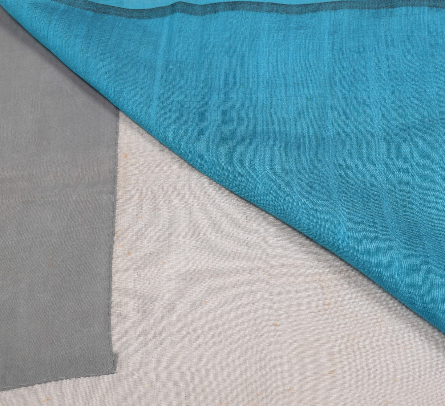 Sushila Vintage Gray Saree Turquoise Blue Pallu Handloom Art Cotton Sari Fabric