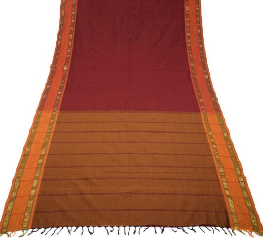 Sushila Vintage Maroon Saree South Indian Handloom Pure Cotton Sari Craft Fabric