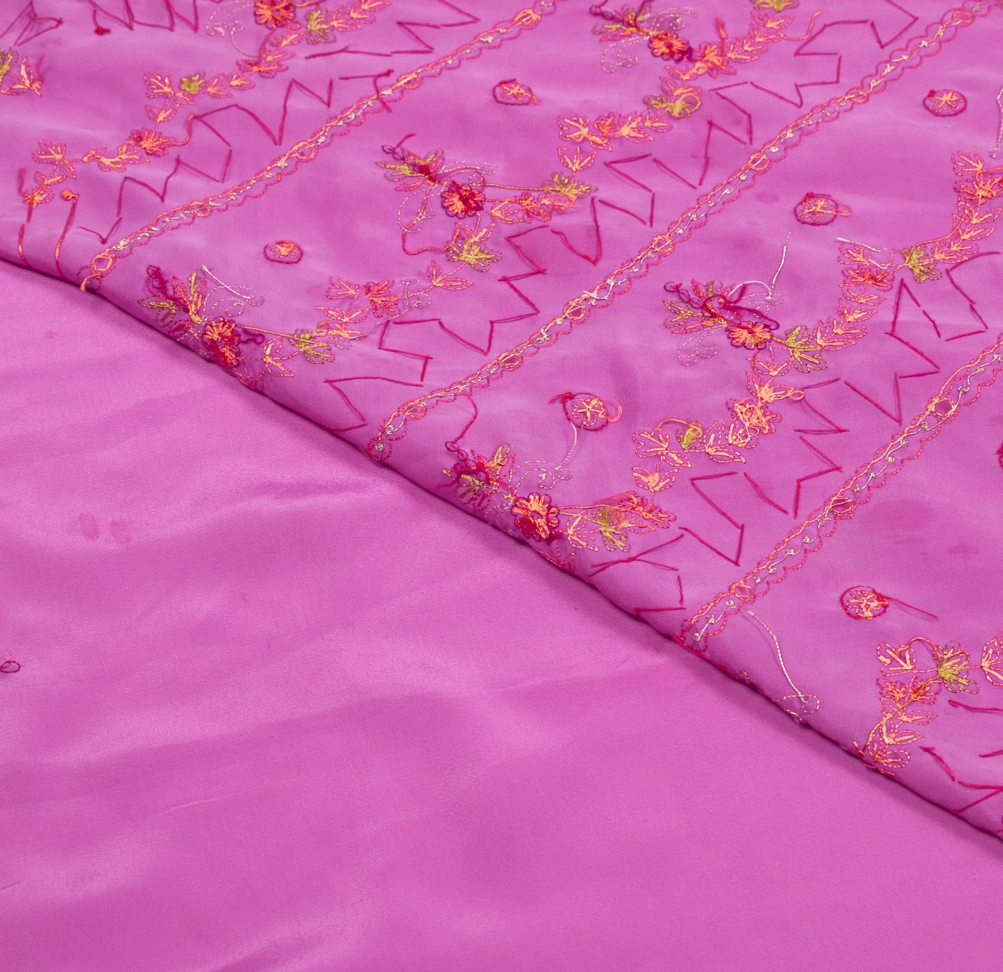 Sushila Vintage 6 Yard Pink Saree Hand Embroidered Art Crepe Sari Blouse Fabric