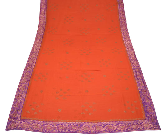 Sushila Vintage Rust Pure Georgette Saree Printed Banarasi Border Sari Fabric