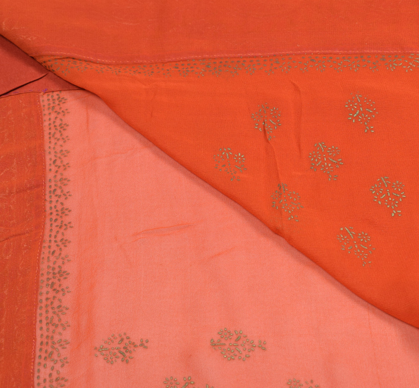 Sushila Vintage Rust Pure Georgette Saree Printed Banarasi Border Sari Fabric