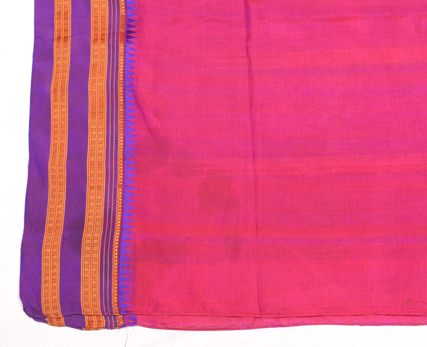 Sushila Vintage Magenta Narayanpet Saree 6Yard Handloom Silk Sari Contrast Pallu