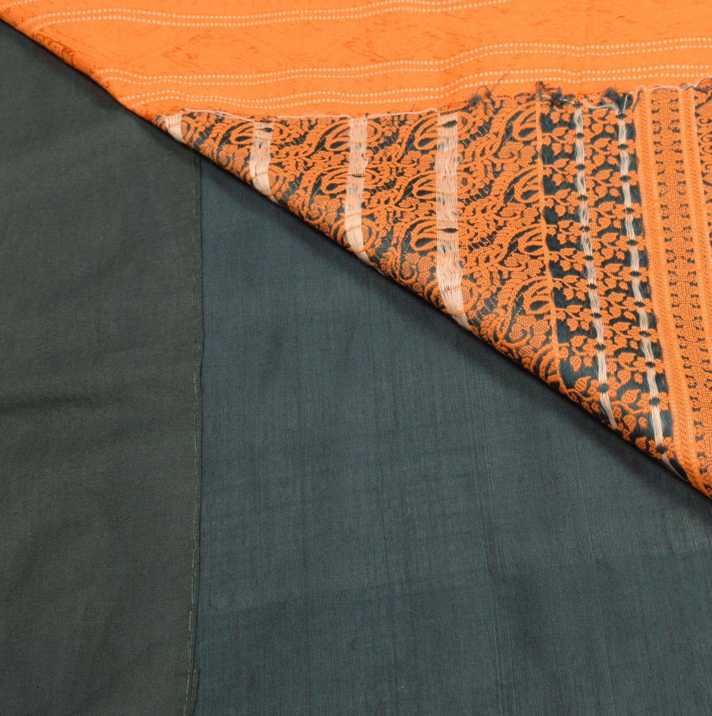 Sushila Vintage Dark Green Saree Hand Woven Pure Cotton Silk Sari Craft Fabric