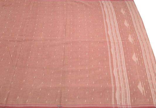 Sushila Vintage Bengal Tant Woven Saree Brown Pure Cotton Handloom Sari Fabric