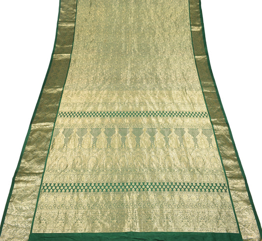 Sushila Vintage Green Banarasi Brocade Saree Pure Silk Gold Zari HEAVY 5YD Sari
