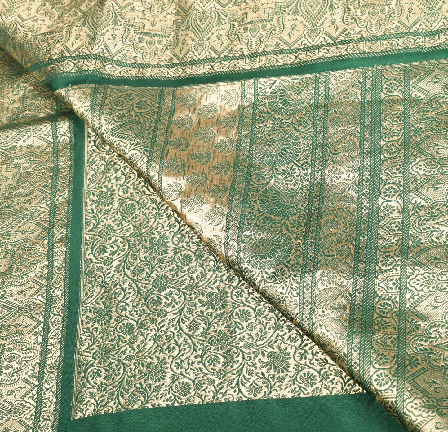 Sushila Vintage Green Banarasi Brocade Saree Pure Silk Gold Zari HEAVY 5YD Sari