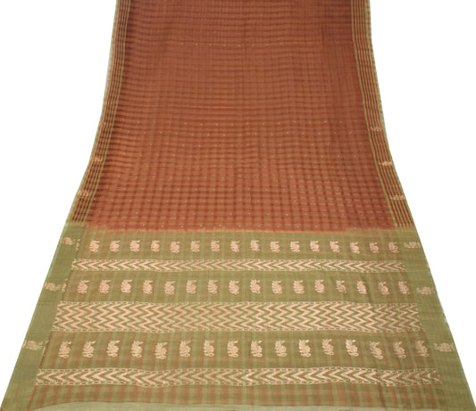 Sushila Vintage Maroon Green Saree Pure Cotton Silk Zari Woven Sari Craft Fabric