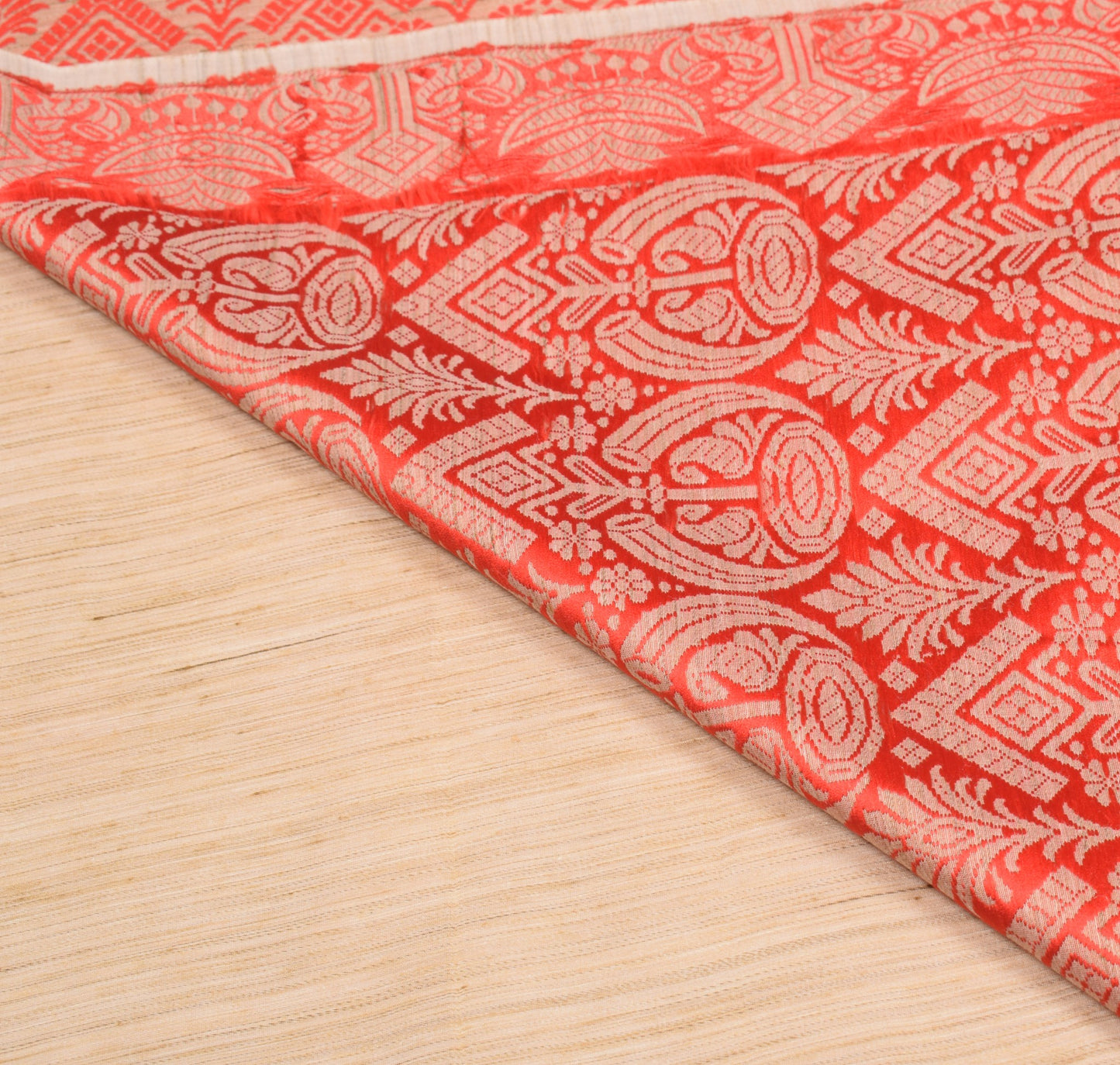 Sushila Vintage Assam handloom Saree Art Cotton Silk Beige & Red Woven 6YD Sari
