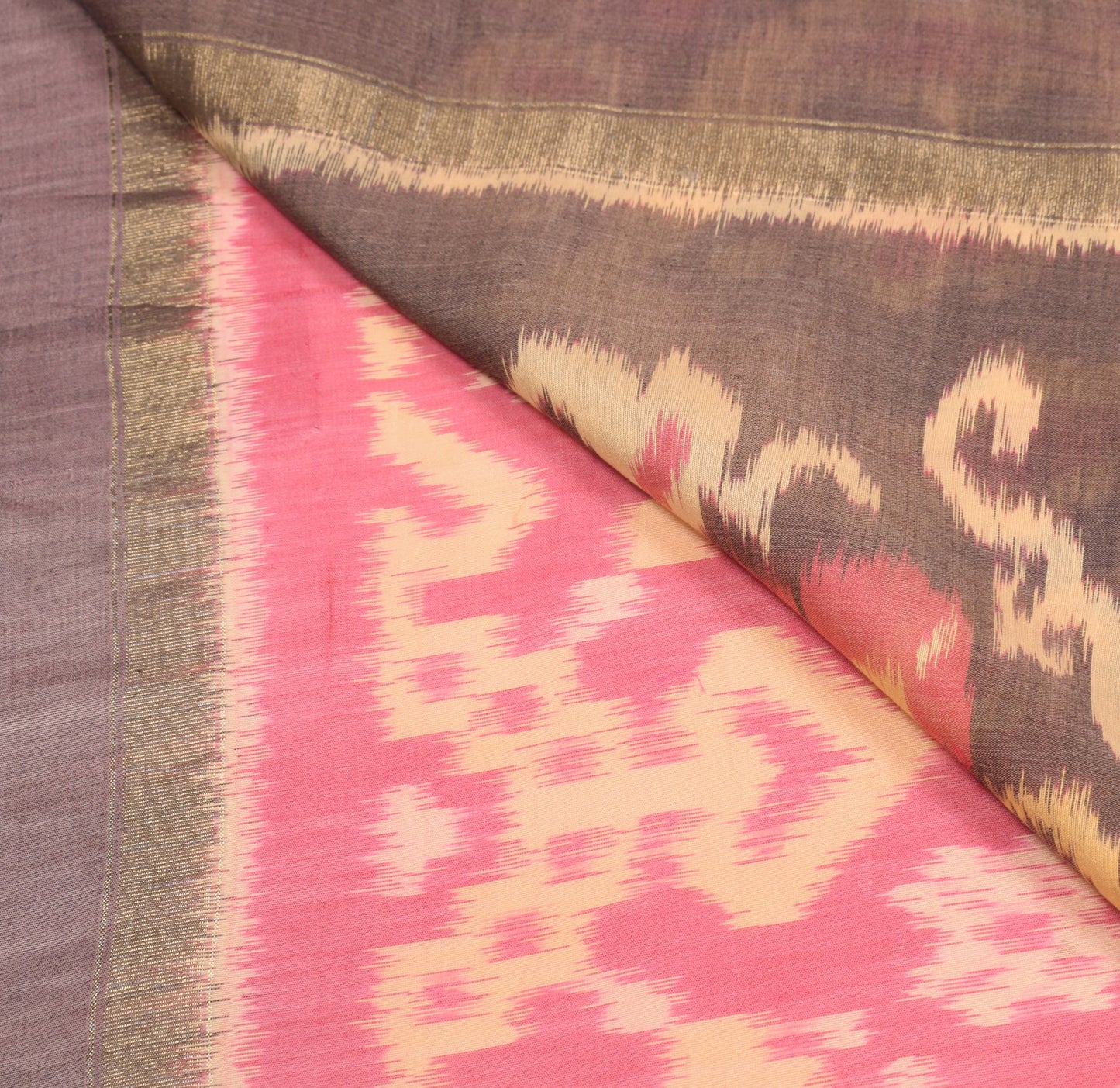 Sushila Vintage Pink Saree Pochampally Handwoven Ikat Pure Cotton Silk 5YD Sari