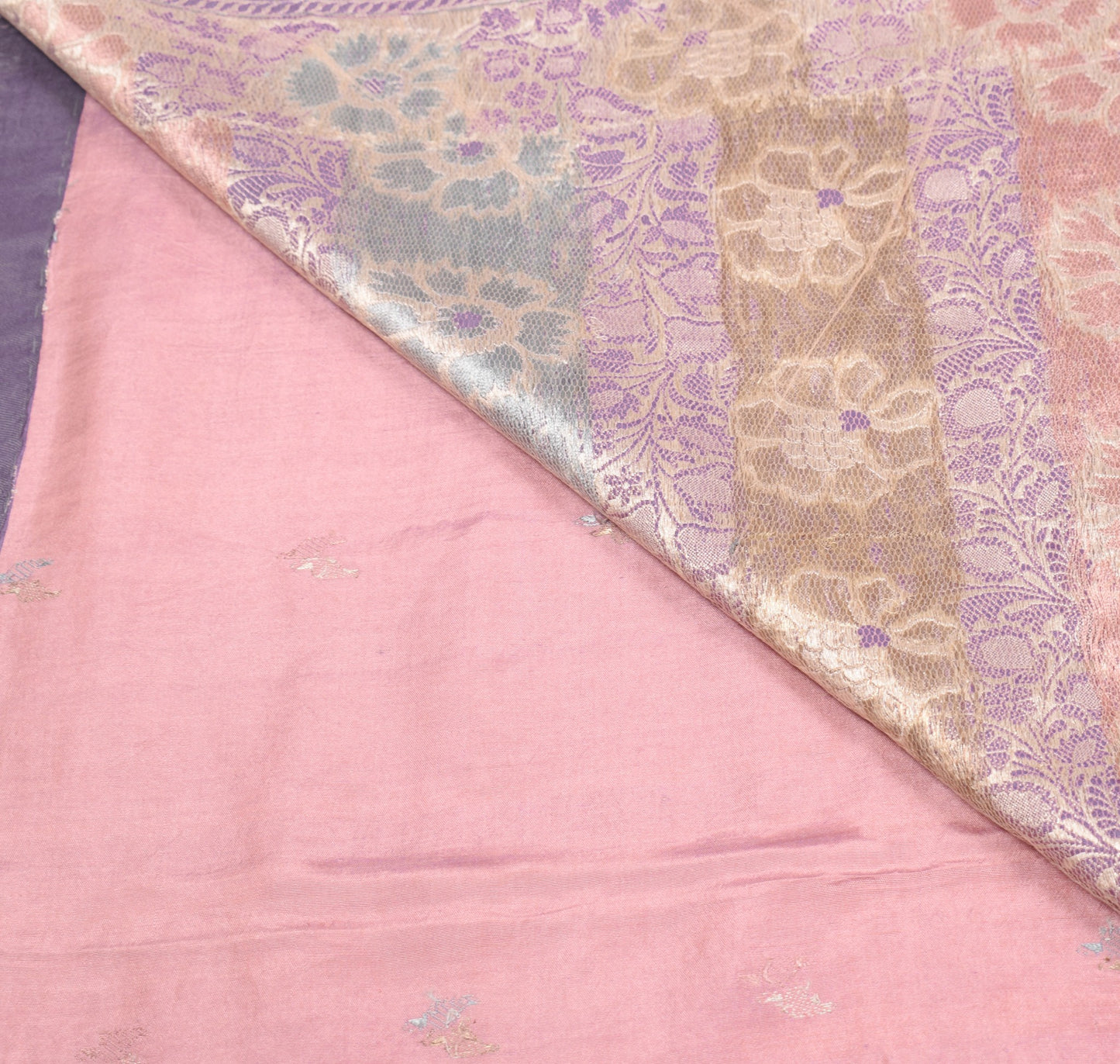 Sushila Vintage Pure Banarasi Silk Saree Pink Base Purple Border Pallu 5YD Sari