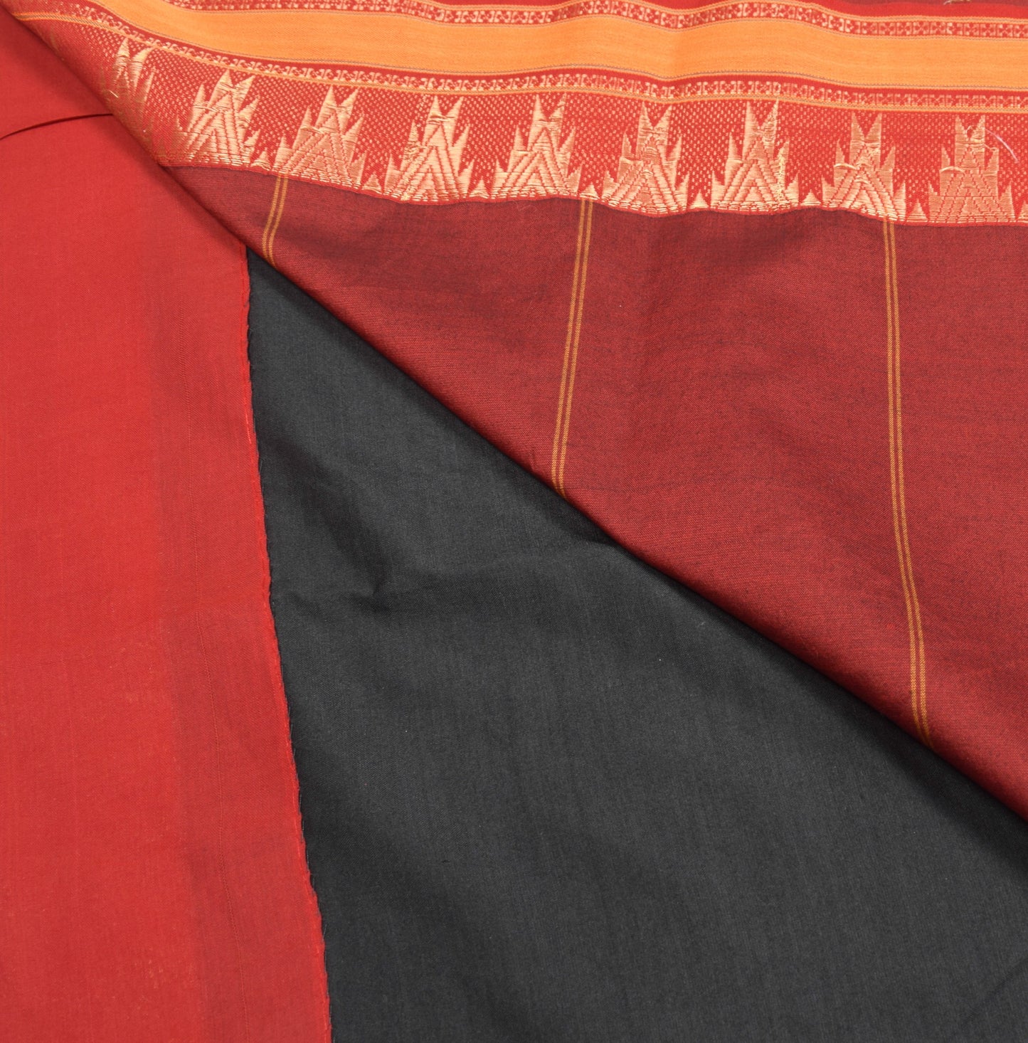 Sushila Vintage Black Chettinad Saree Pure Cotton Woven Embroidered Sari Fabric