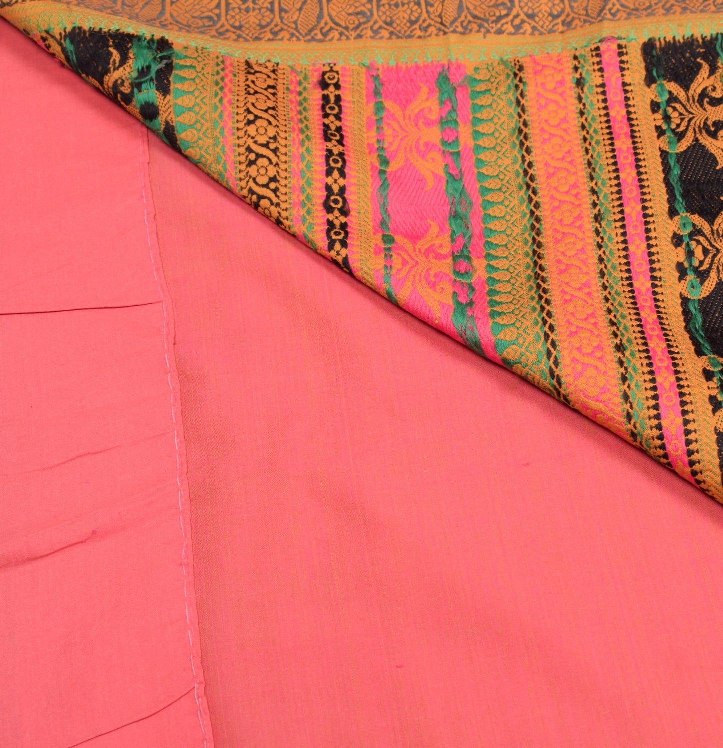Sushila Vintage Pink Saree Handwoven Peacock Border Pallu PureCotton Sari Fabric