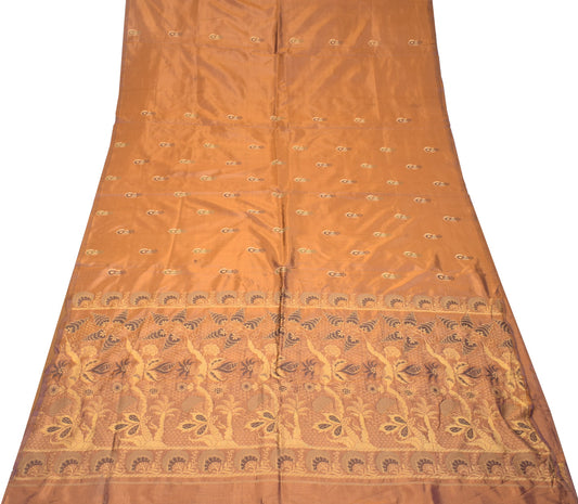 Sushila Vintage Mustard Dual Tone Saree Hand Woven Paisley Pure Silk Sari Fabric