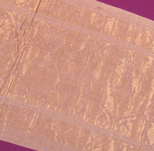 Sushila Vintage Purple Pure Cotton Saree Zari Woven Border Pallu 5YD Sari Fabric