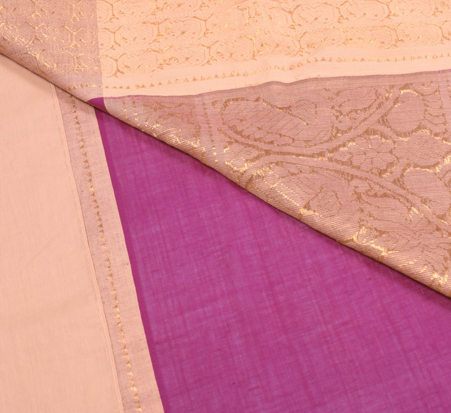 Sushila Vintage Purple Pure Cotton Saree Zari Woven Border Pallu 5YD Sari Fabric