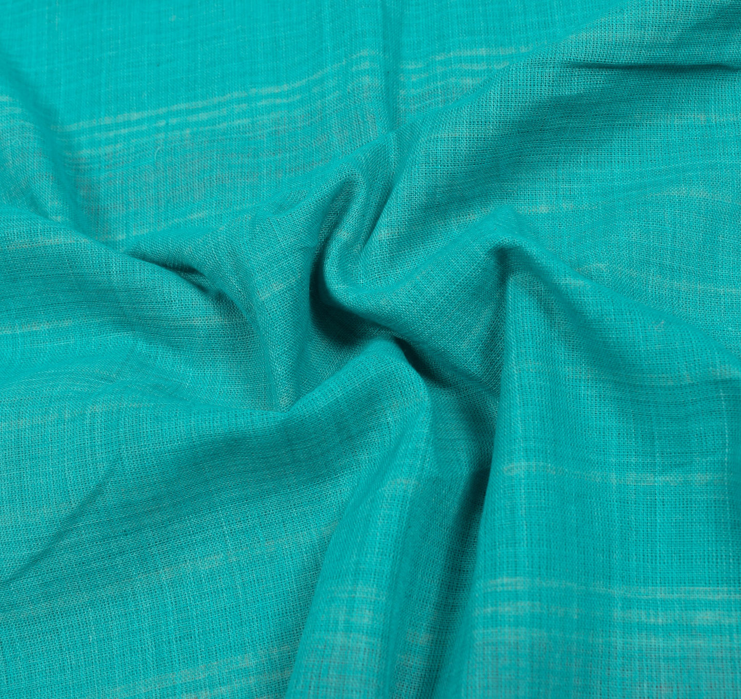 Sushila Vintage Pure Handloom Cotton Saree Dark Aqua Woven Stripes Sari Fabric