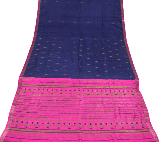 Sushila Vintage Banarasi Brocade Saree Blue Magenta Pure Silk Soft Sari Fabric
