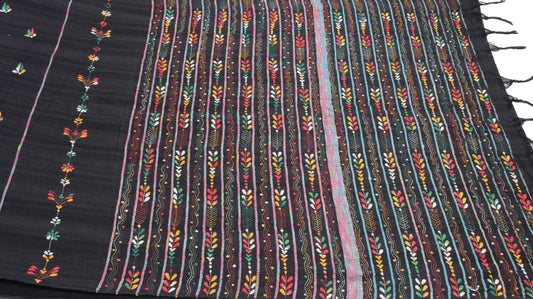 Sushila Vintage Black Saree Kuthir Handloom Pure Cotton Khesh Katha Sari Fabric