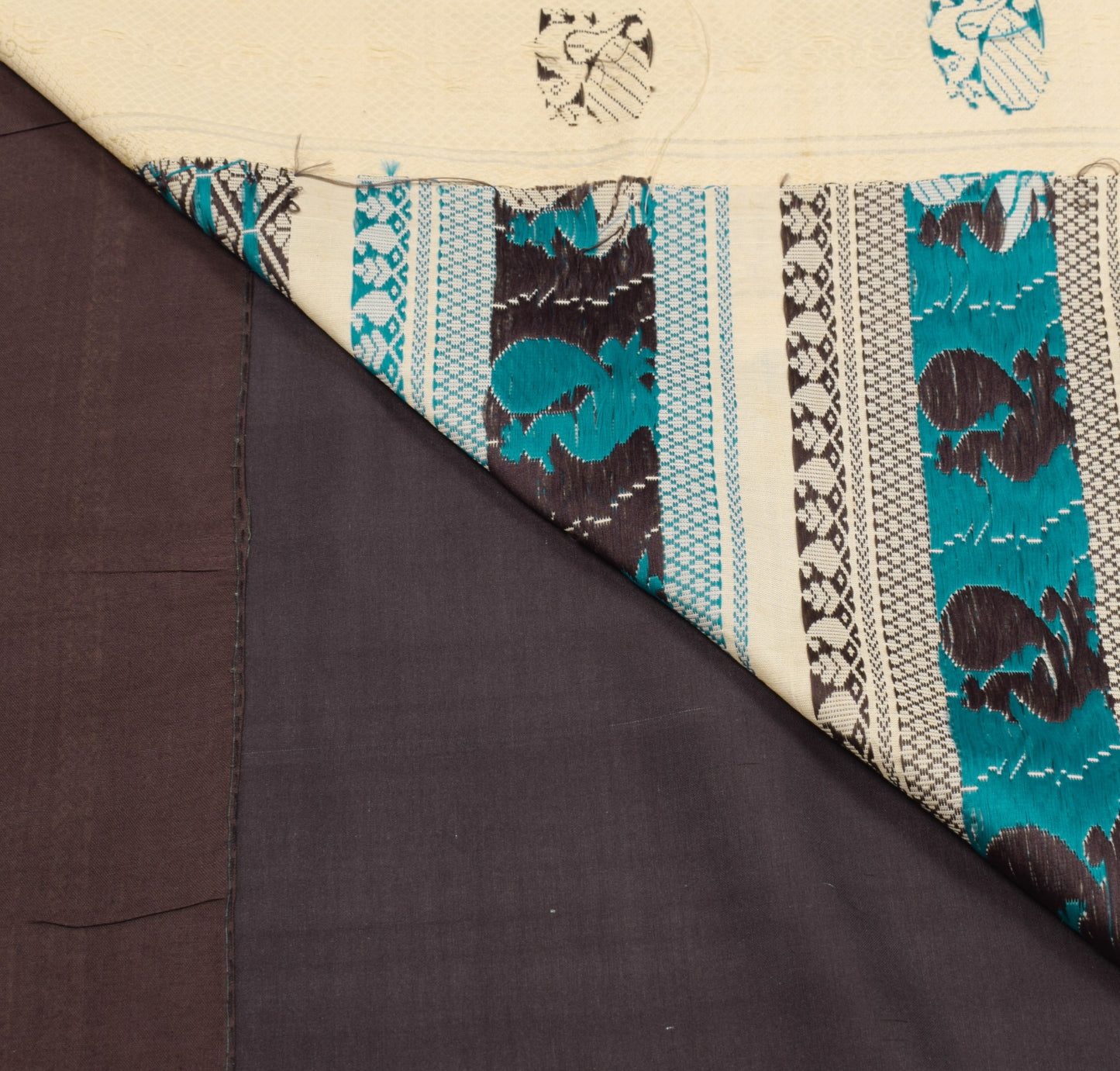 Sushila Vintage Dark Brown Cream Saree Pure Cotton Annapakshi Woven Sari Fabric