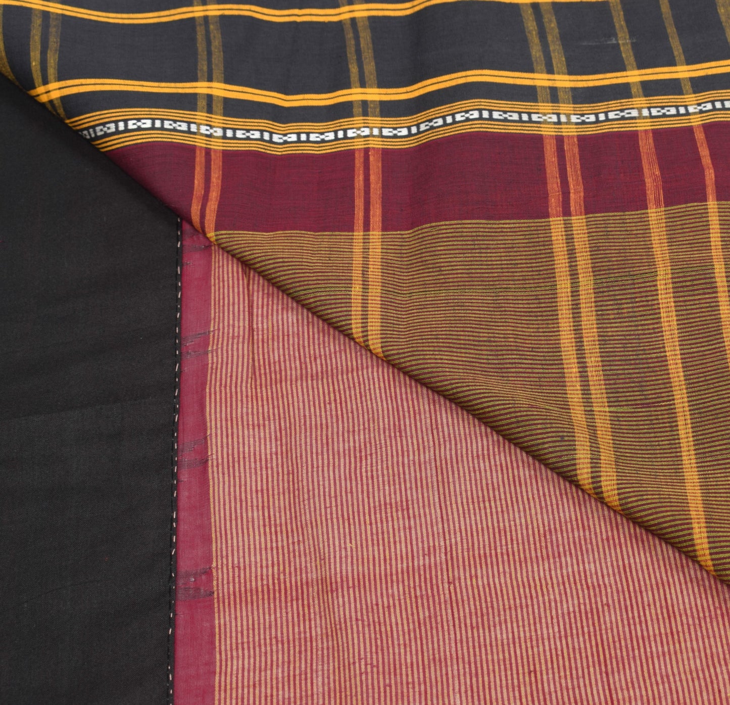 Sushila Vintage Pure Handloom Cotton Saree Stripes Woven Maroon 5YD Sari Fabric