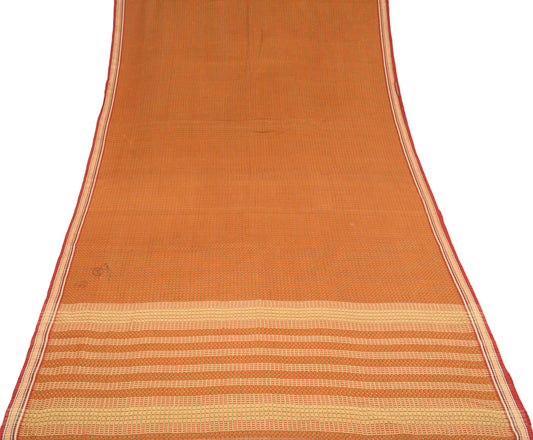 Sushila Vintage Mustard Chettinad Saree Pure Cotton Checks Woven 5YD Sari Fabric