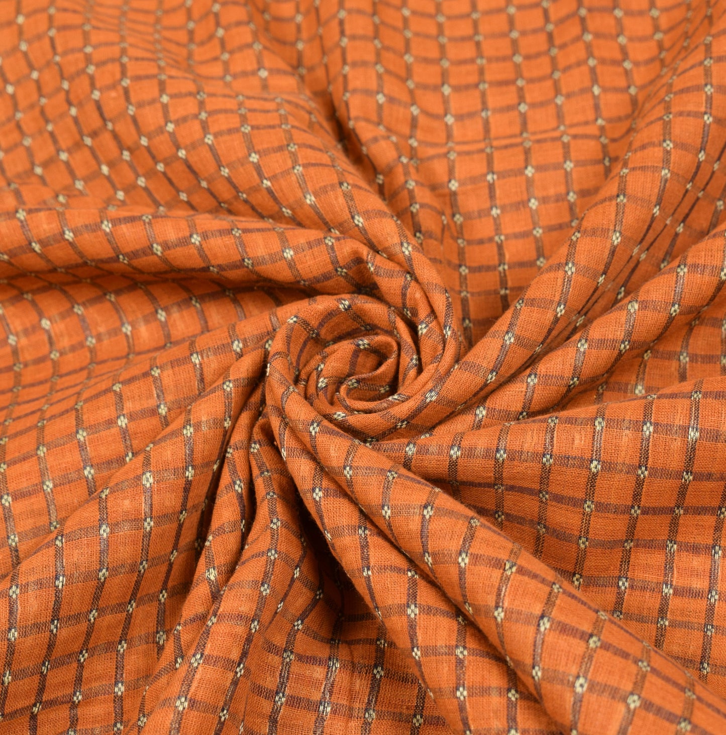 Sushila Vintage Mustard Chettinad Saree Pure Cotton Checks Woven 5YD Sari Fabric
