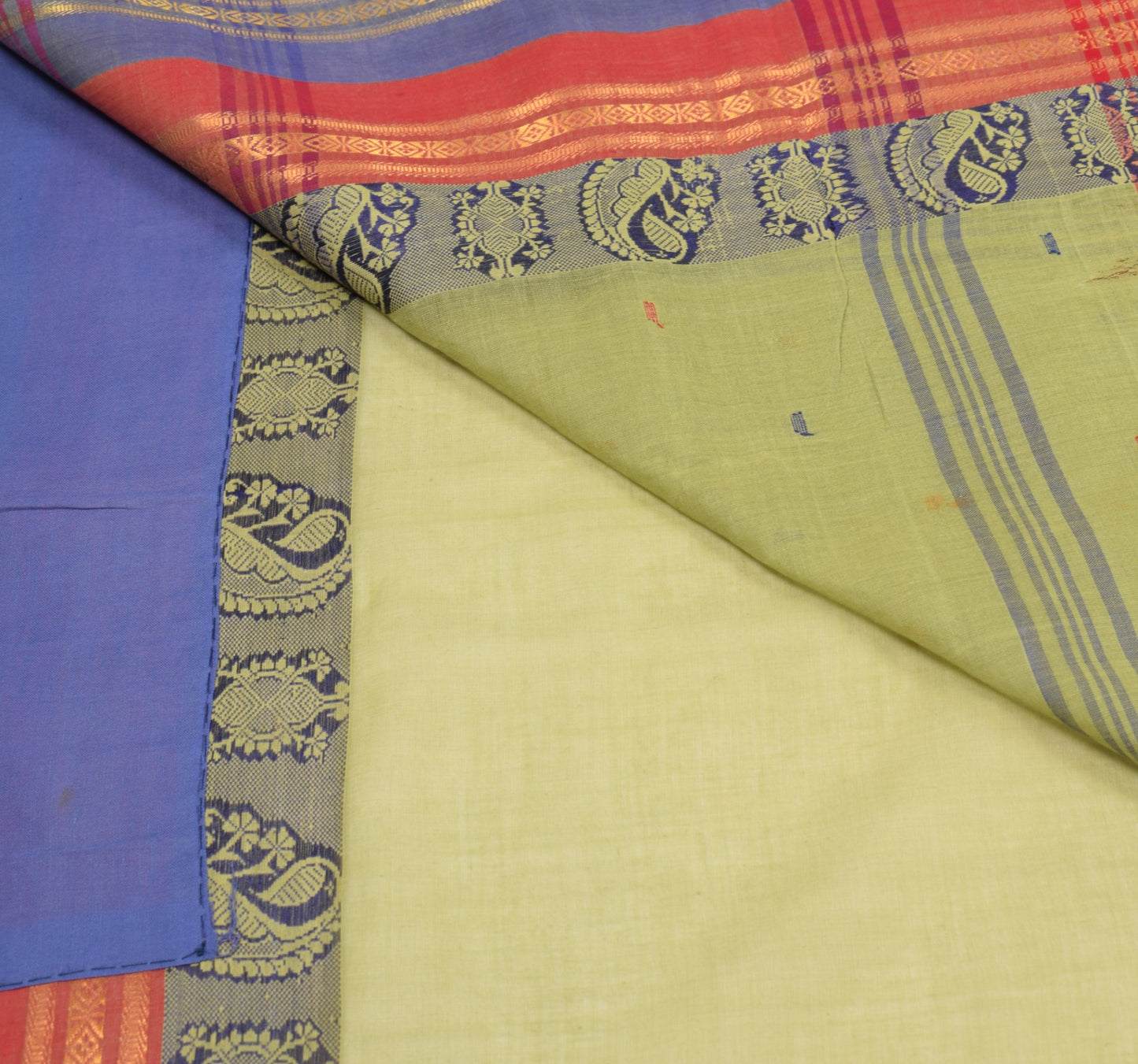 Sushila Vintage Bengal Tant Woven Saree Pure Cotton Green Handloom Sari Fabric