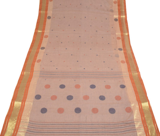 Sushila Vintage Brown Tant Woven Saree Zari Border Pure Cotton Brown Sari Fabric
