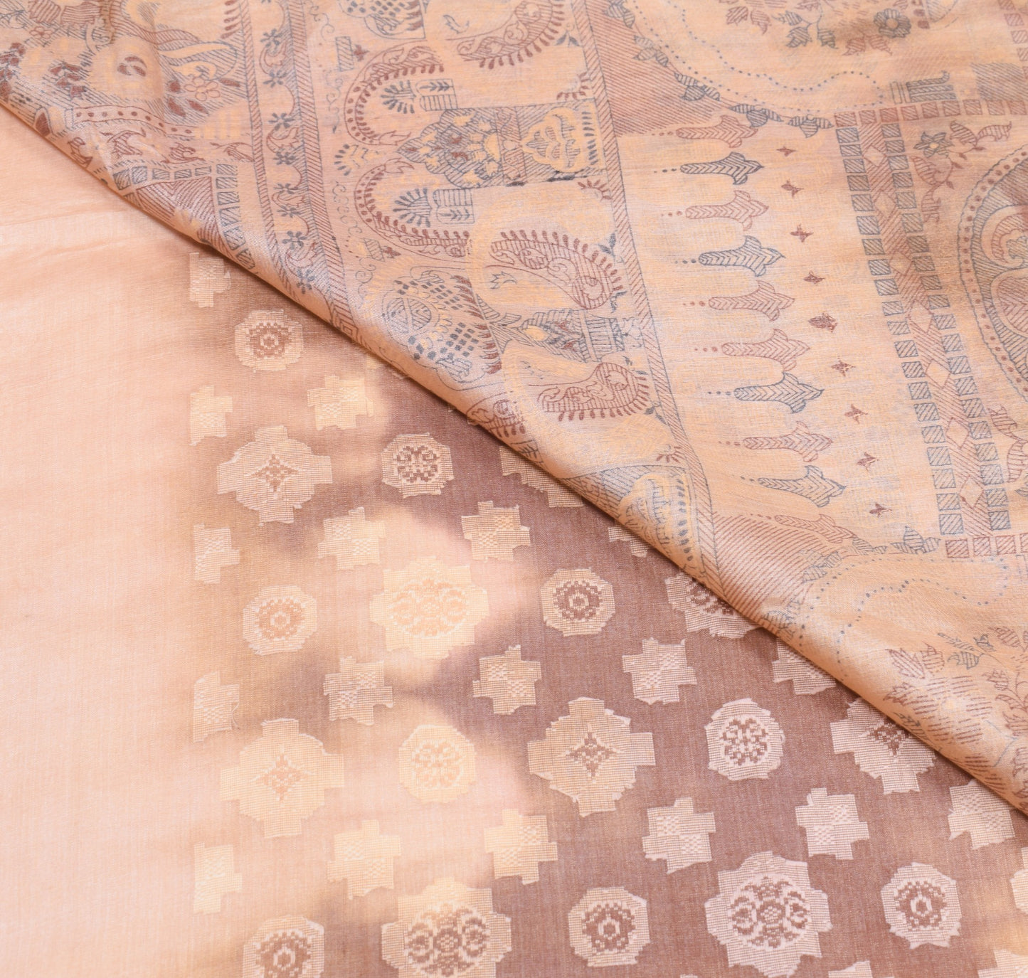 Sushila Vintage Pure Tussar Silk Saree Woven Printed Brown 6YD Soft Sari Fabric