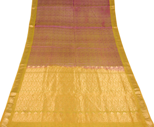 Sushila Vintage Green Purple Kanchipuram Saree Pure Silk Woven Zari Brocade Sari