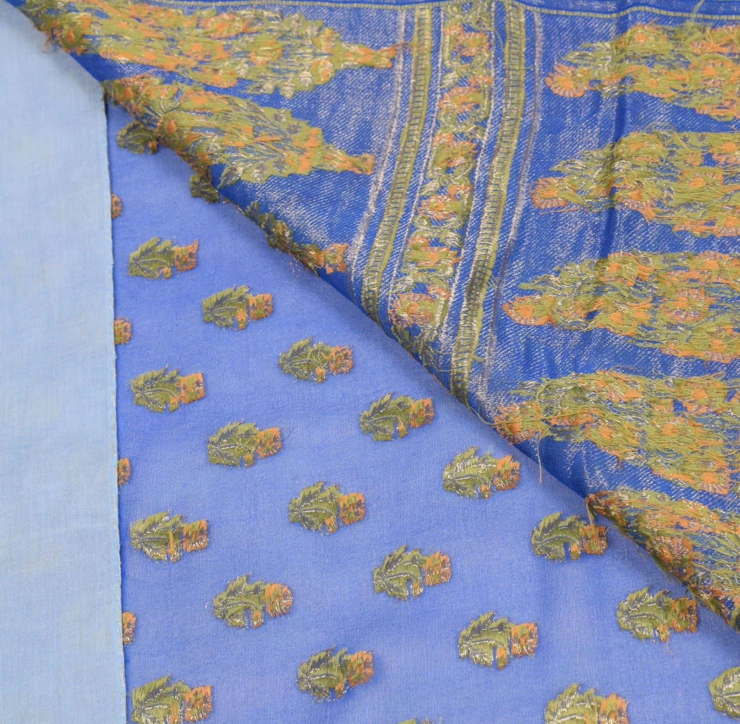 Sushila Vintage Pure Banarasi Georgette Saree Floral Woven Blue Soft Sari Fabric