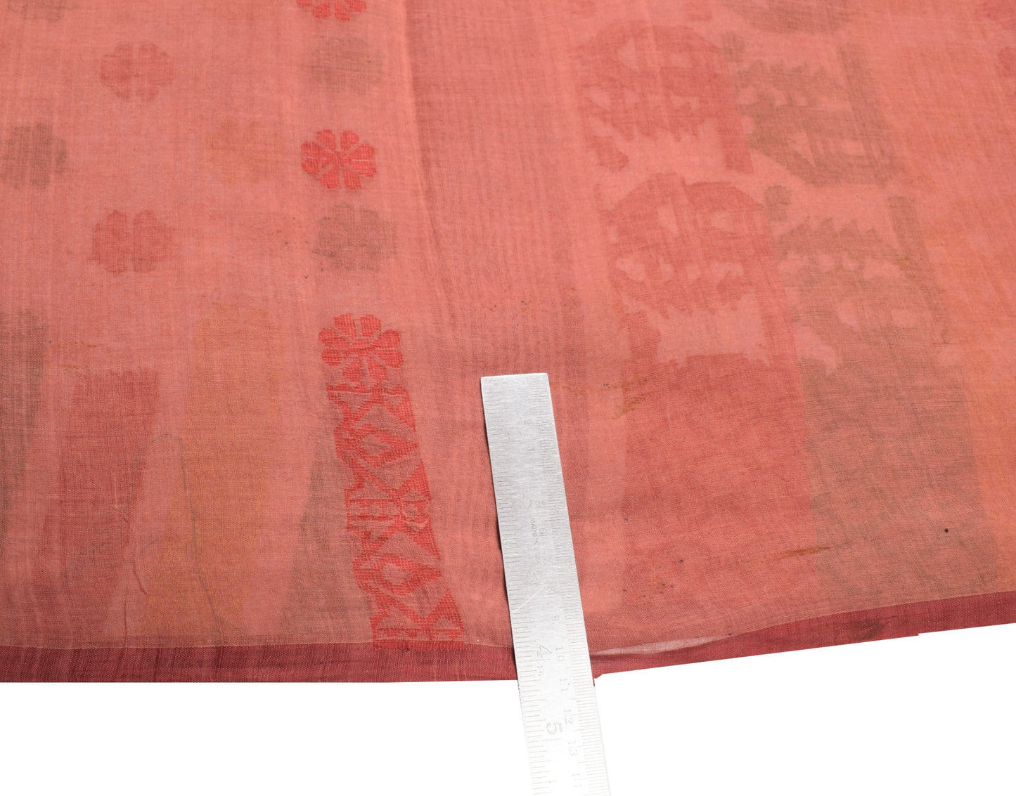 Sushila Vintage Bengal Tant Woven Saree Pure Cotton Peach Floral Sari Craft Fabric