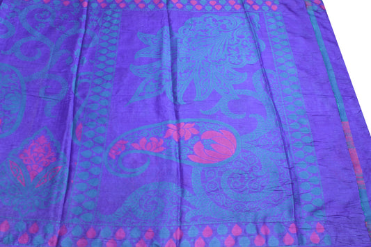 Sushila Vintage Purple Blue Saree Pure Tussar Silk Woven Paisley 5YD Sari Fabric