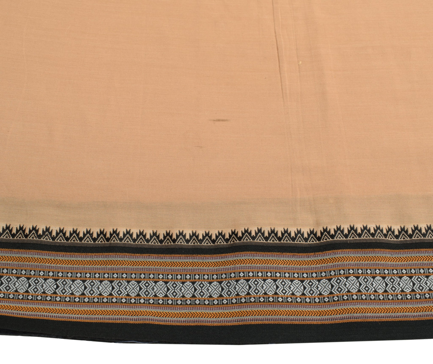 Sushila Vintage Art Cotton Brown Saree Hand Woven Black Border Pallu Sari Fabric