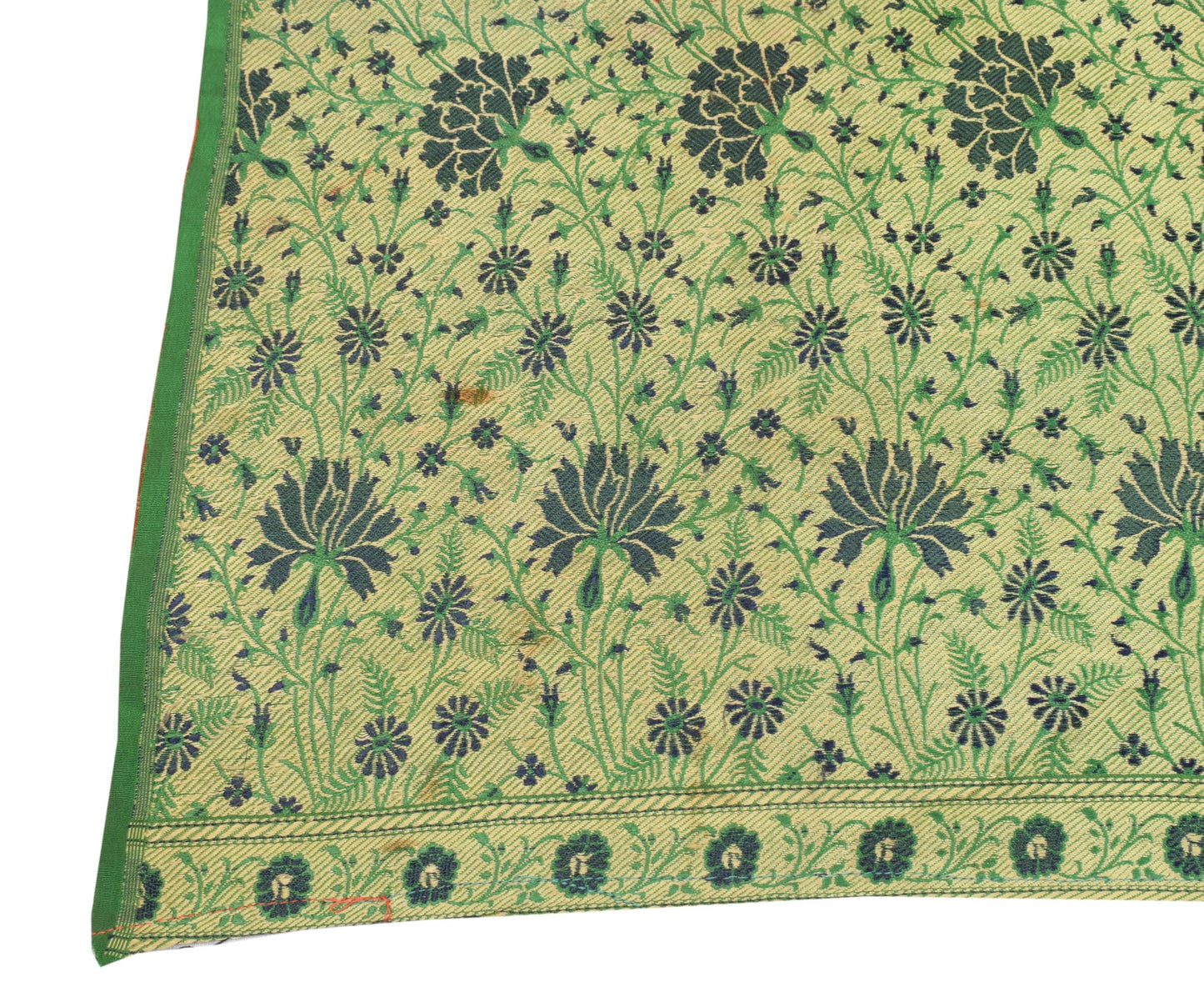 Sushila Vintage Pure Handloom Silk Saree Orange Paisley Woven Sari Craft Fabric