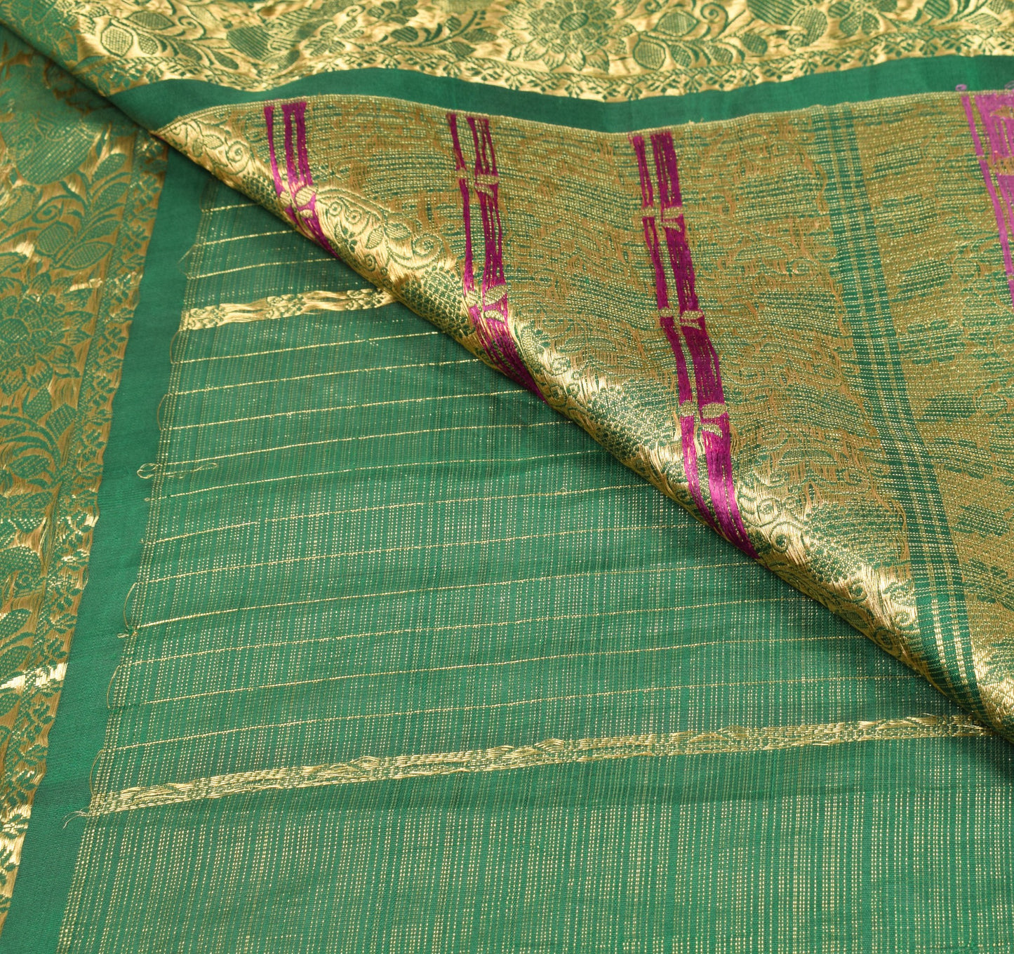 Sushila Vintage Green Pure Tissue Saree Kanjivaram Zari Brocade HEAVY Sari Fabric