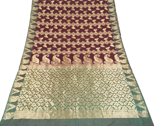 Sushila Vintage Banarasi Brocade Saree Pure Silk Maroon Paisley HEAVY Craft Sari