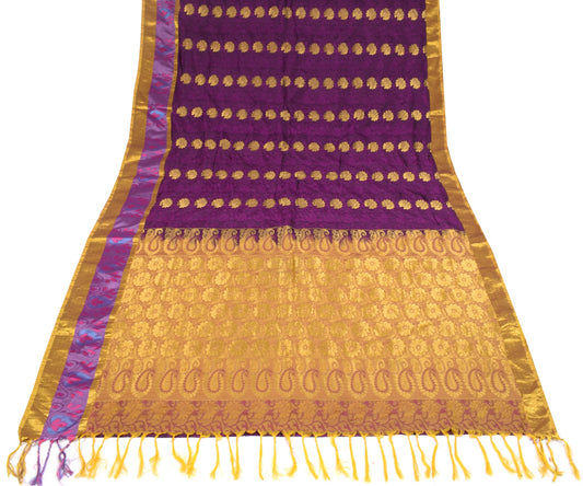 Sushila Vintage Purple Gold Jacquard Banarasi or Kanjivaram Art Silk Sari Fabric
