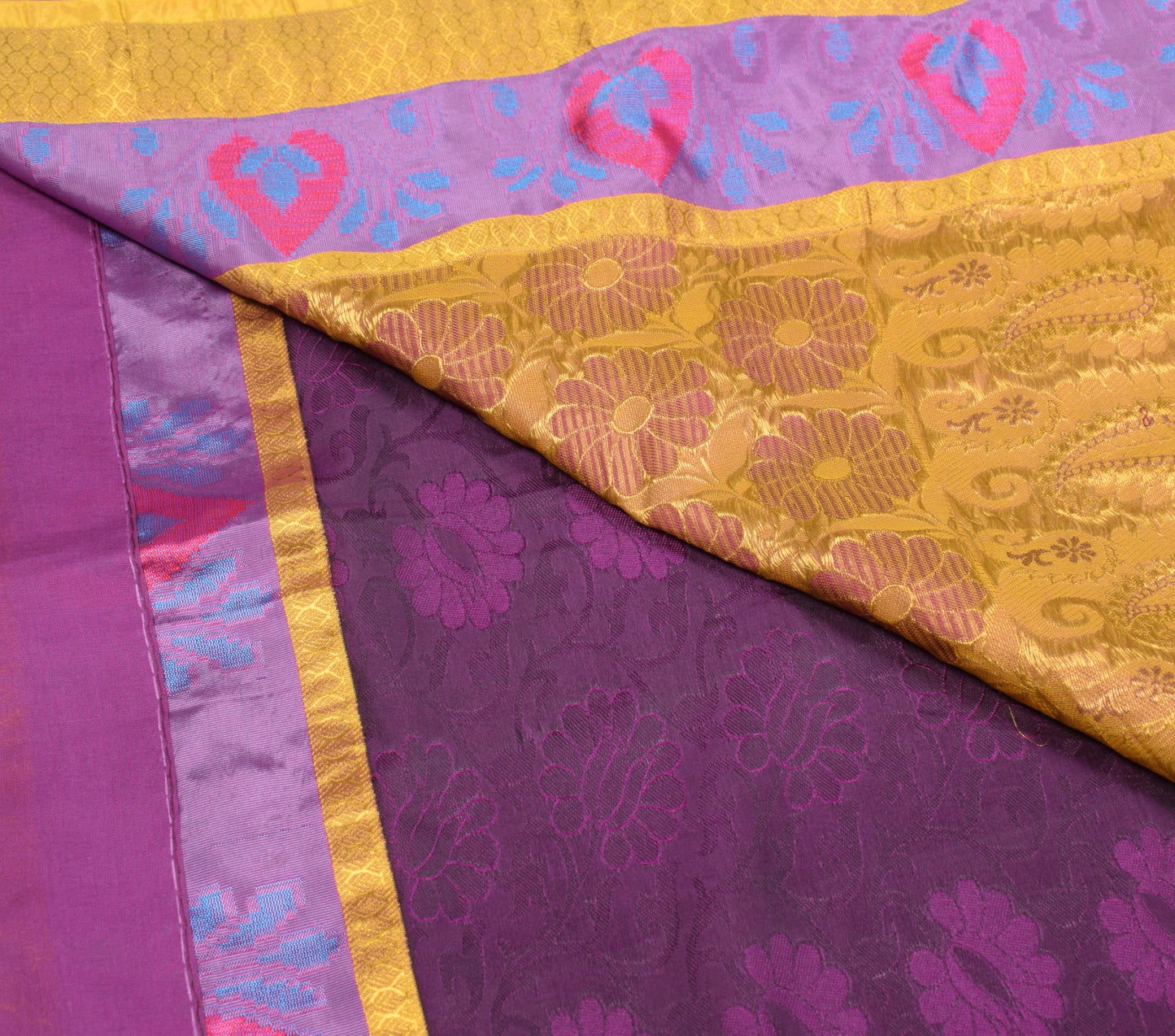 Sushila Vintage Purple Gold Jacquard Banarasi or Kanjivaram Art Silk Sari Fabric