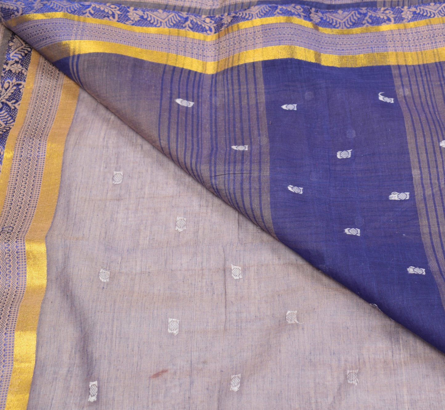 Sushila Vintage Purple Saree Pure Cotton Tant Woven Bengal Handloom Sari Fabric