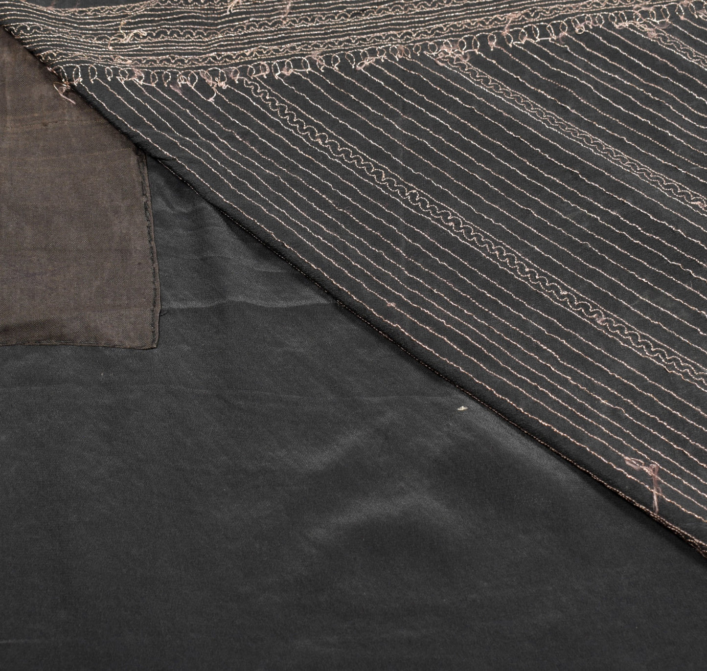 Sushila Vintage Black Saree Zari Embroidered Soft Pure Crepe Silk Sari Fabric